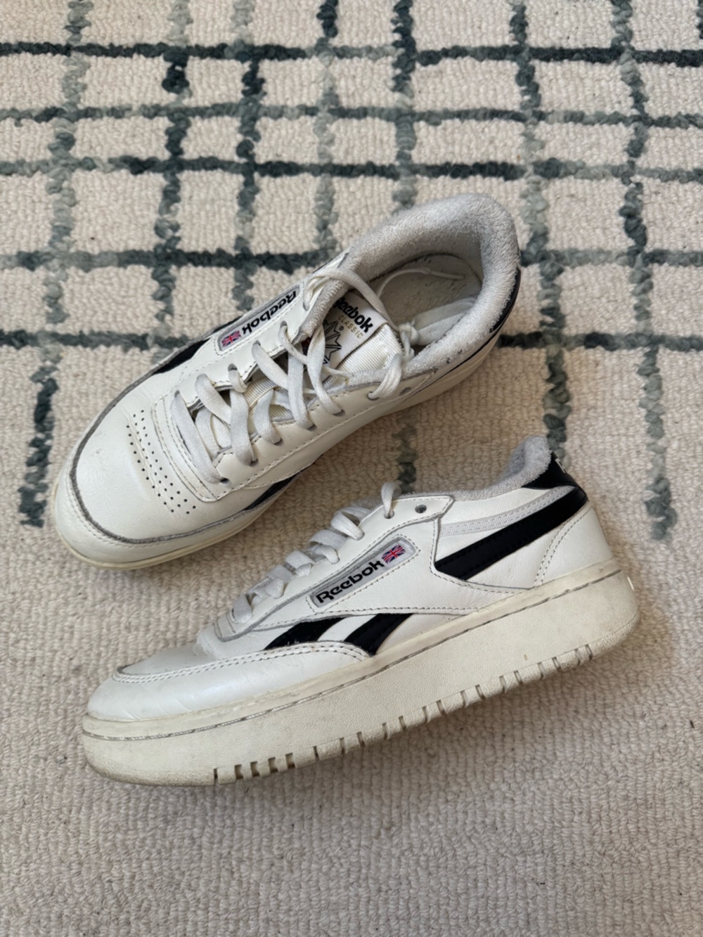 Reebok White and Black Low-Top Leather Sneakers